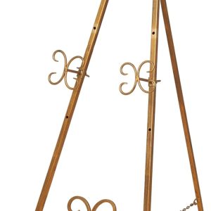 Deco 79 Metal Scroll Large Free Standing Adjustable Display Stand Easel with Chain Support, 22" x 21" x 46", Gold