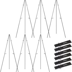 Nicpro Art Folding Easels for Display, 6 Pack 63 Inches Metal Floor Easel Stand Bulk Tripod Black Collapsible for Sign Artist Poster Wedding | with Carry Bag