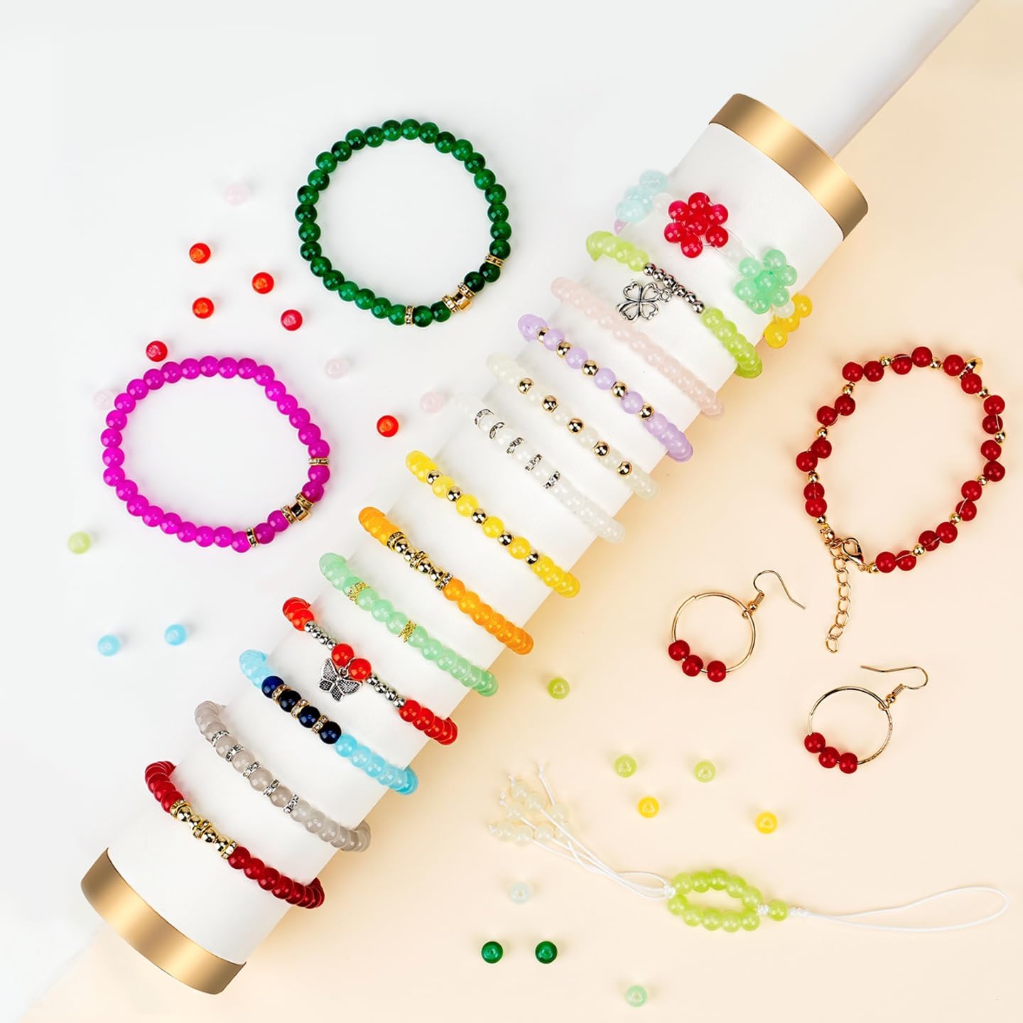 Sistenia 6mm Glass Beads Bracelet Making Kit 1400pcs, 24 Colors Crystal Beads for Jewelry Making Round Beads DIY Crafts with Spacer Beads Charms Accessories - Image 4